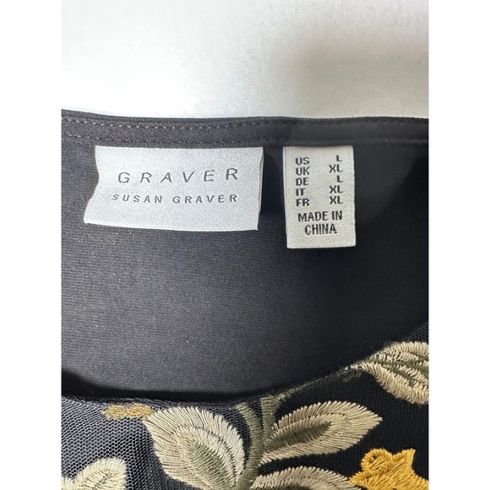 Susan‎ Graver Liquid Knit Embroidered Floral Mesh Bell Sleeve Tunic Top L - Picture 6 of 9
